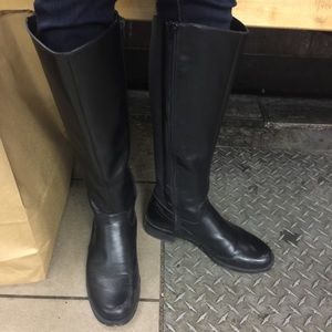Black faux leather riding boots